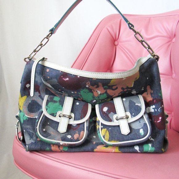 Dooney & Bourke Handbags - VINTAGE Painted Denim Graffiti Purse Dooney & Bourke Y2K Shoulder Bag Statement